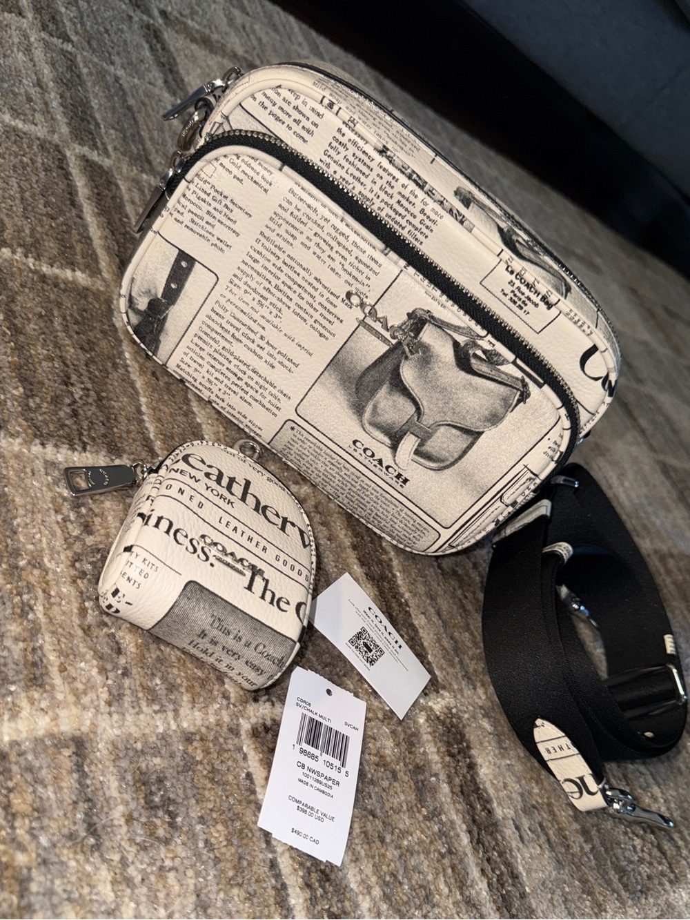 Coach Newspaper Print Crossbody Finlay Bag in Cream New